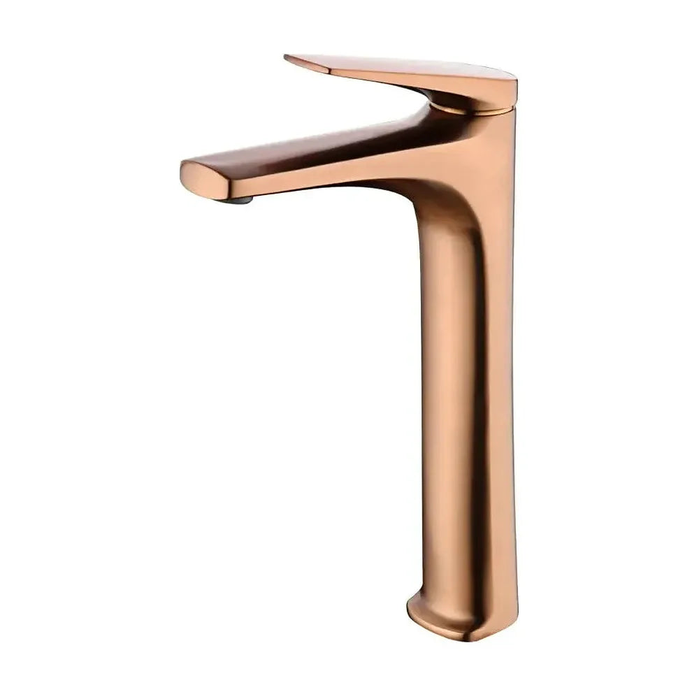 Grifo monomando con caño alto para lavabo fabricado en latón con acabado oro rosa cepillado Delos de Imex Imex
