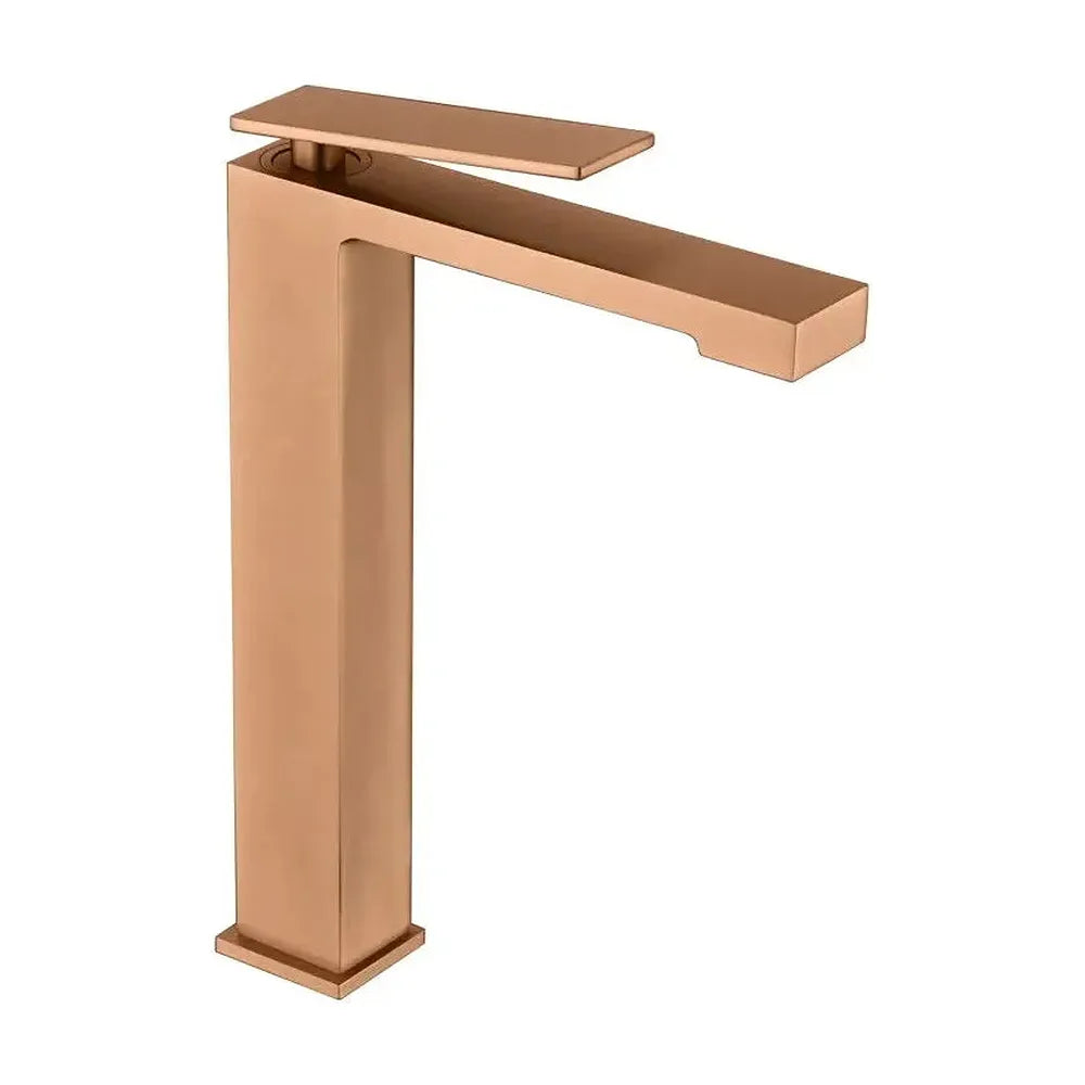 Grifo monomando con caño alto para lavabo hecho de latón con acabado oro rosa cepillado Pisa de Imex Imex