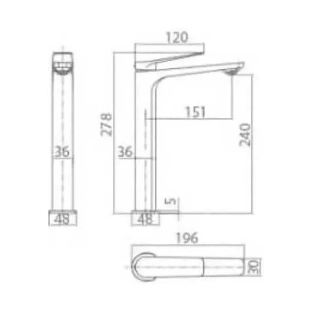Vista principal de Grifo monomando con caño alto para lavabo en latón con acabado oro cepillado Napoles de Imex