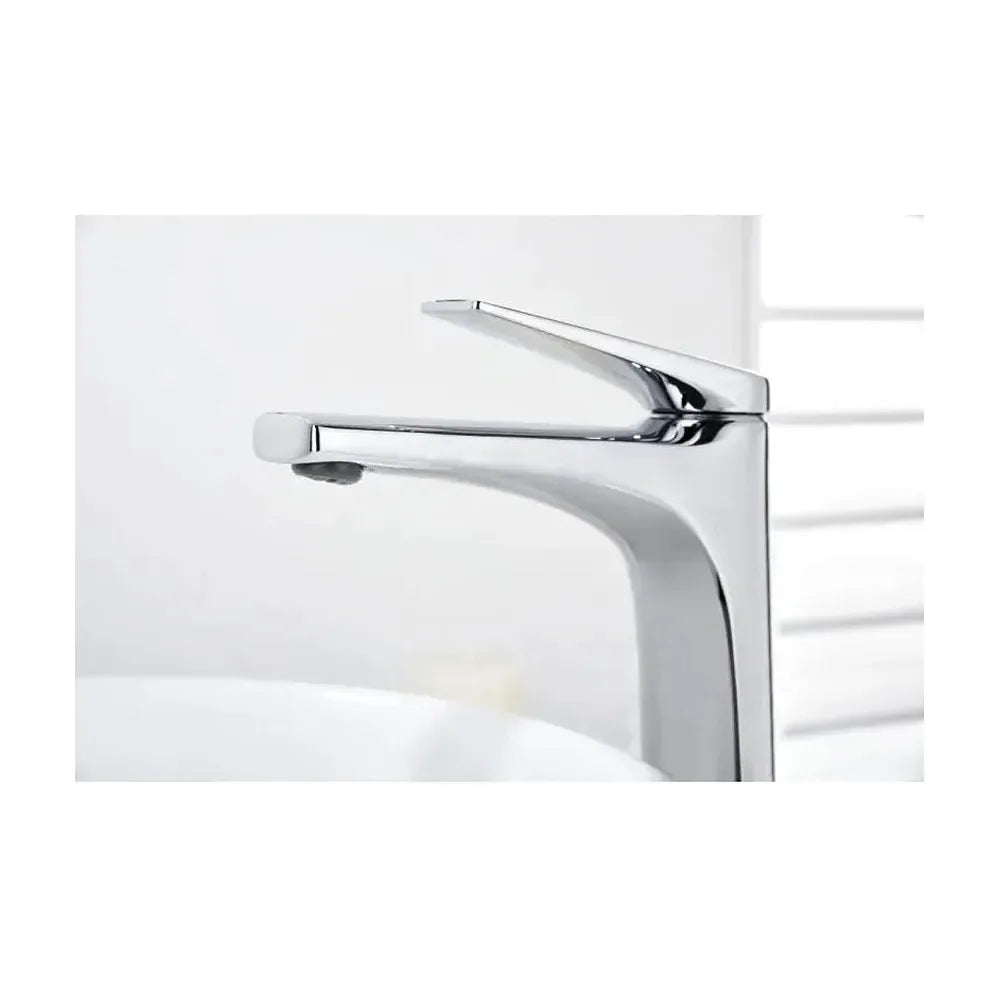 Vista principal de Grifo monomando con caño alto para lavabo fabricado en latón con acabado cromado Delos de Imex