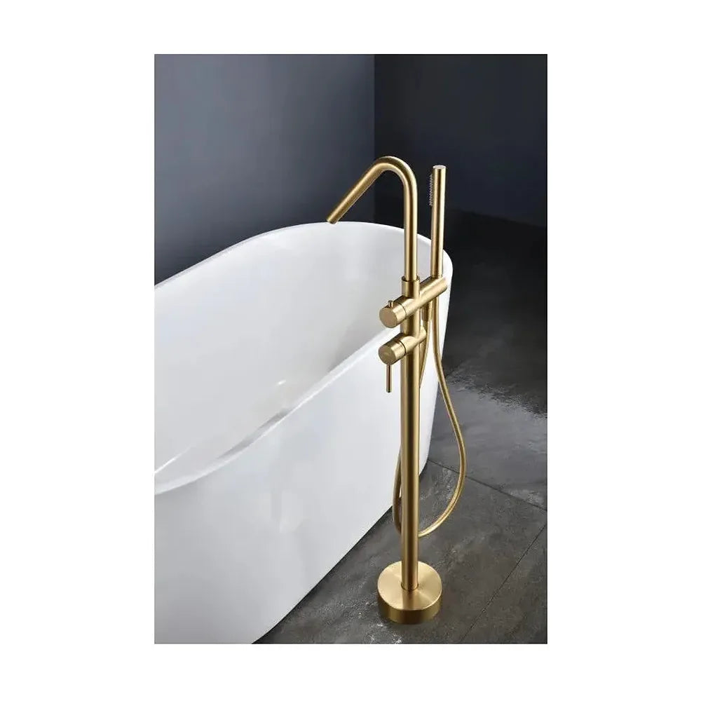 Vista principal de Grifo monomando de bañera con ducha de mano fabricado en latón con acabado oro cepillado Corcega de Imex