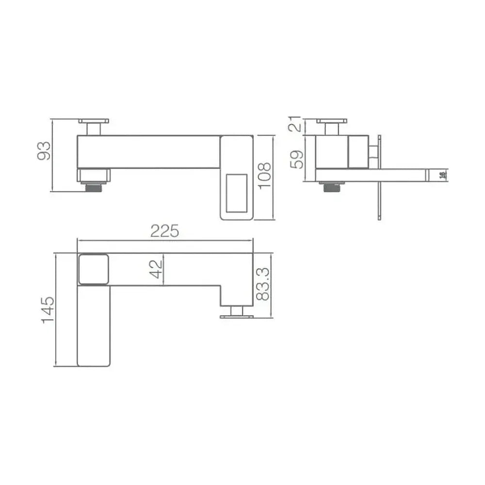 Vista lateral y perspectiva de Grifo monomando de pared para bañera con un acabado negro y oro rosa Suecia de Imex
