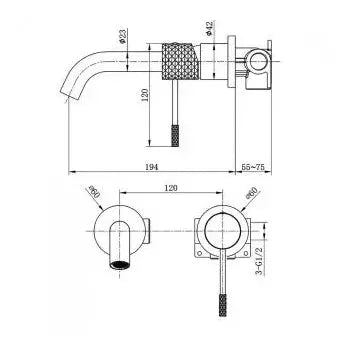 Detalle de acabado y materiales de Grifo monomando empotrado para lavabo hecho de latón con acabado negro mate Genova de Imex