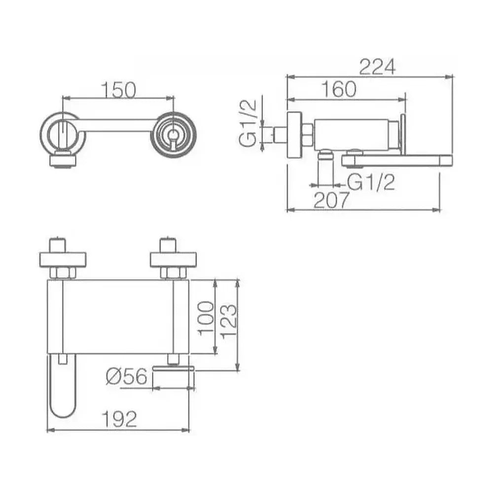 Vista lateral y perspectiva de Grifo monomando para bañera o ducha con un diseño moderno de acabado negro mate Olimpo de Imex
