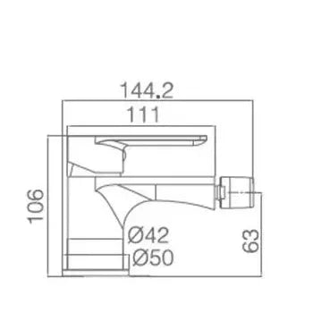 Vista lateral y perspectiva de Grifo monomando para bidé fabricado en latón con cierre cerámico de acabado Saona de Imex