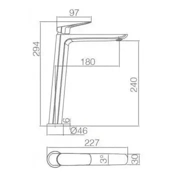 Vista trasera o instalación de Grifo monomando para lavabo con un caño alto y un cartucho cerámico de 35 mm Belgica de Imex