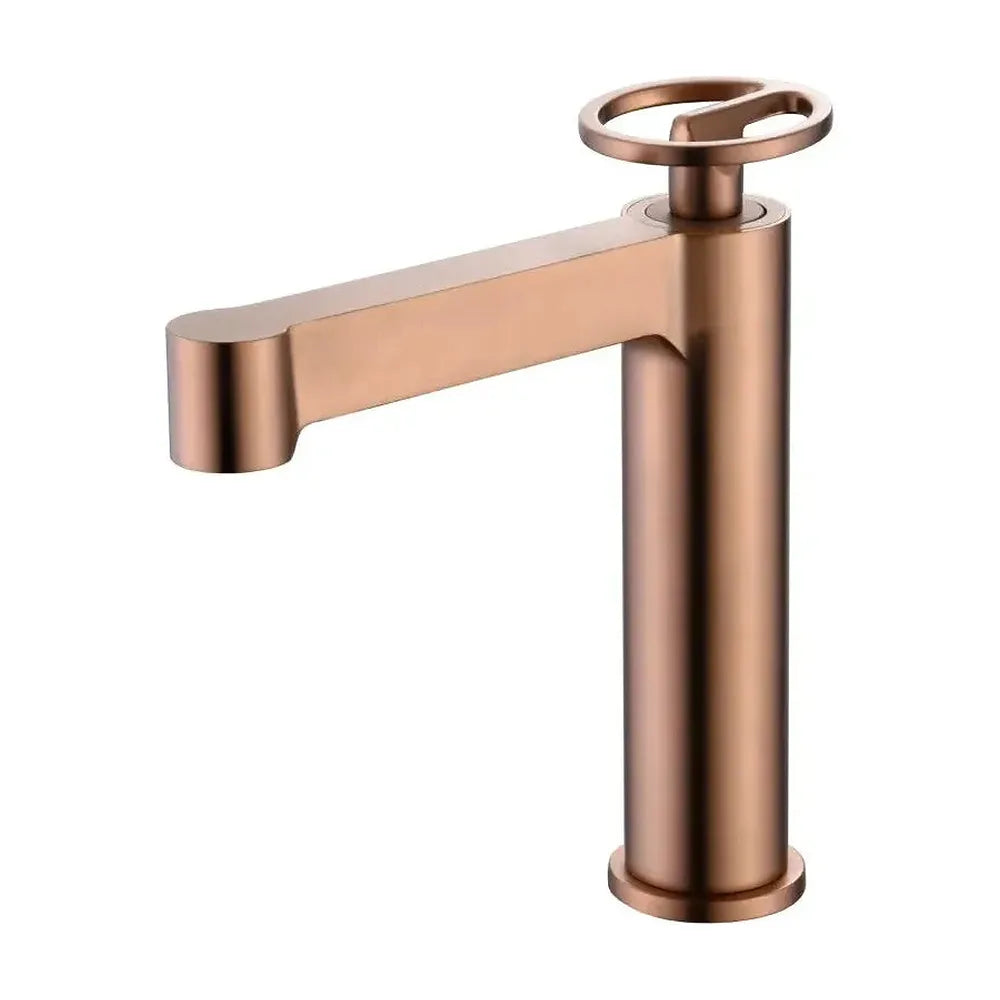 Grifo monomando para lavabo fabricado en latón con acabado oro rosa cepillado Olimpo de Imex Imex