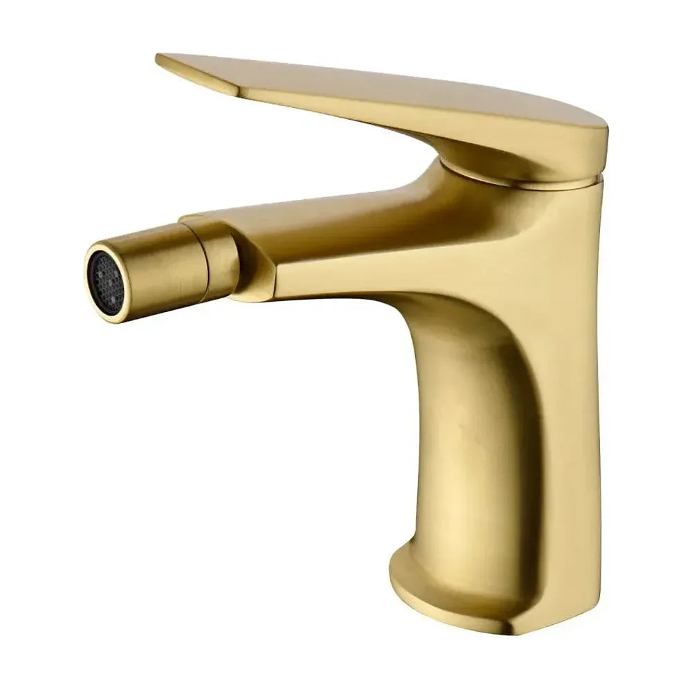 Grifo monomando sobre repisa para bidé fabricado en latón con acabado oro cepillado Delos de Imex Imex