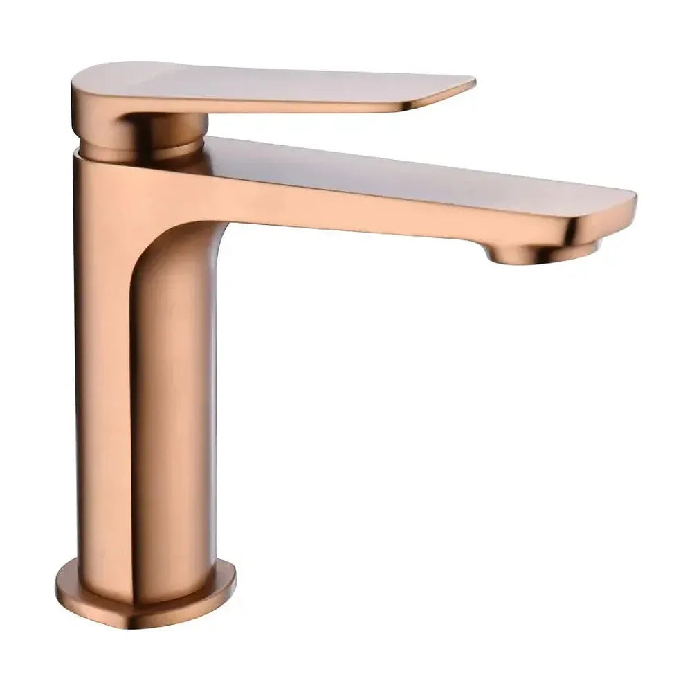 Grifo monomando sobre repisa para lavabo hecho de latón con acabado oro rosa cepillado Napoles de Imex Imex