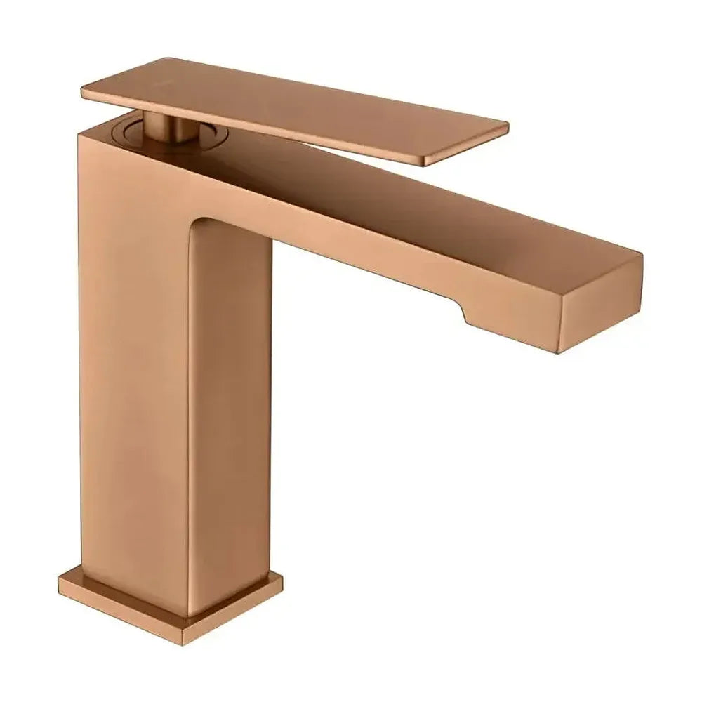 Grifo monomando sobre repisa para lavabo hecho de latón acabado oro rosa cepillado Pisa de Imex Imex