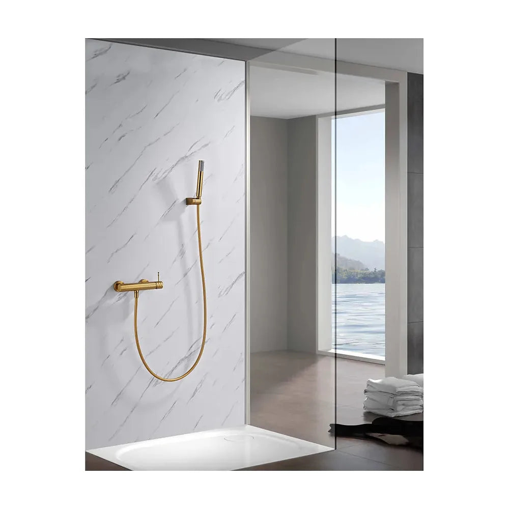 Vista trasera o instalación de Kit ducha monomando Bless oro cepillado Imex