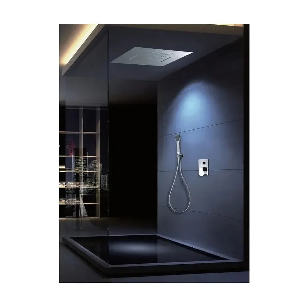 Vista principal de Kit para ducha monomando de pared con un rociador extraplano de acabado cromado Sumatra de Imex