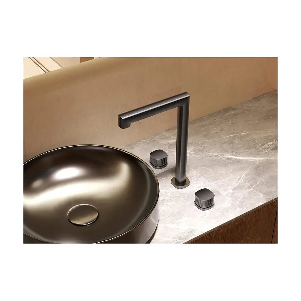 Plano de medidas y cotas técnicas de Lavabo bimando sobreencimera caño alto Firenze oro rosa cepillado Imex