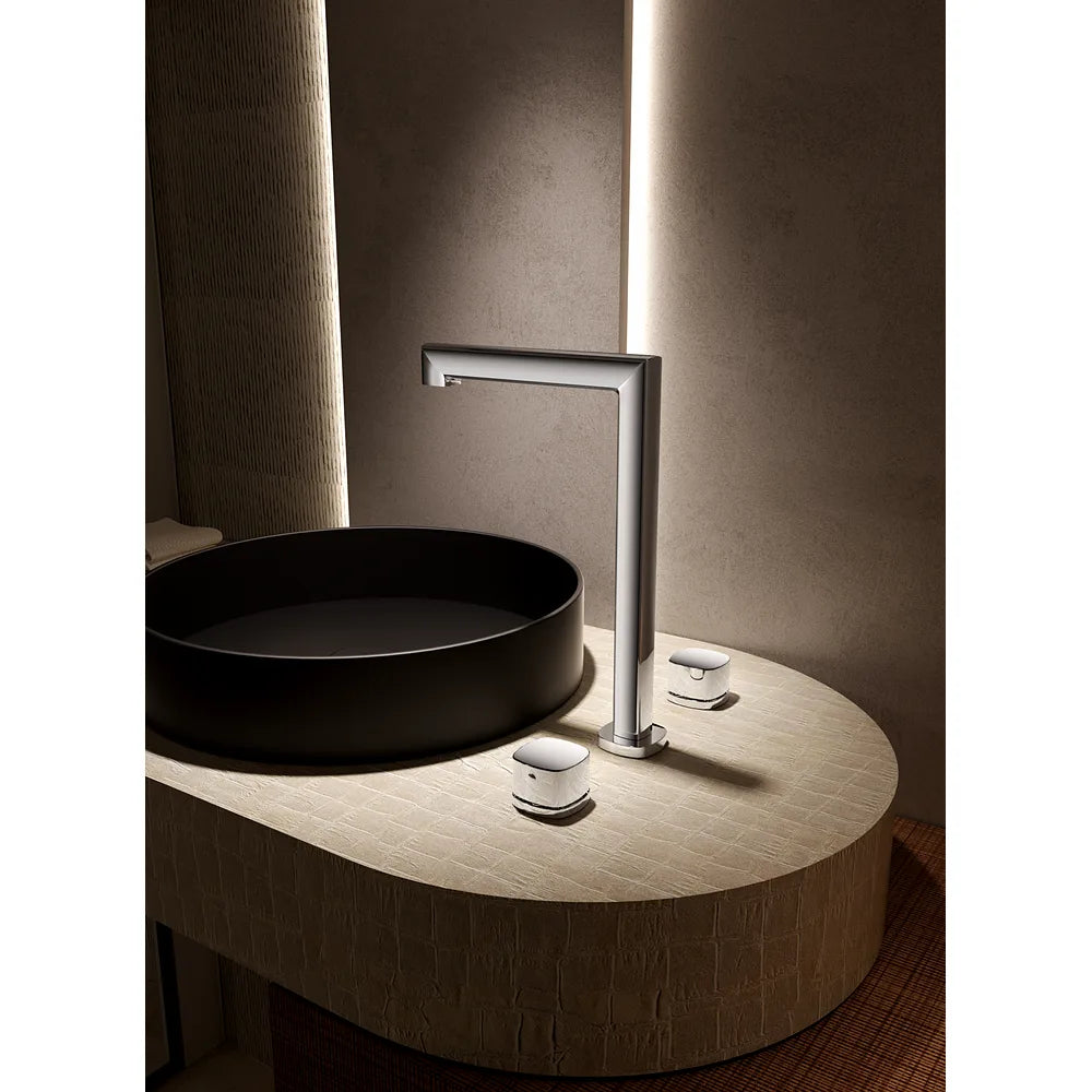 Plano o detalle técnico de Lavabo bimando sobreencimera caño alto Toscana black gun metal Imex (vista 3)