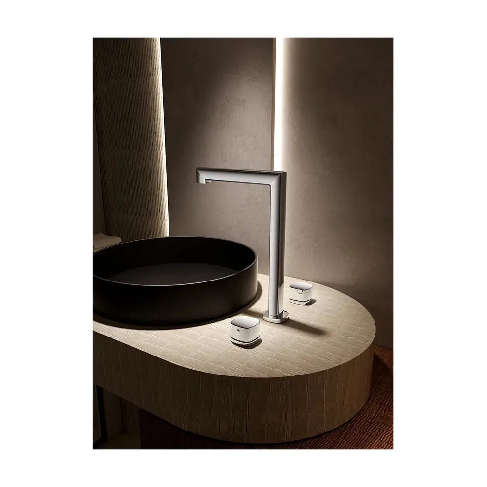 Plano de medidas y cotas técnicas de Lavabo bimando sobreencimera caño alto Toscana black gun metal Imex