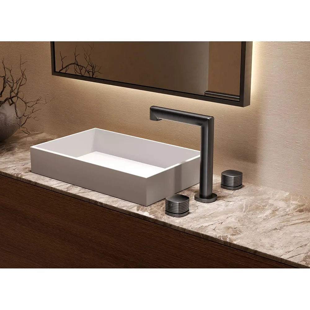 Plano o detalle técnico de Lavabo bimando sobreencimera caño bajo Firenze negro mate Imex