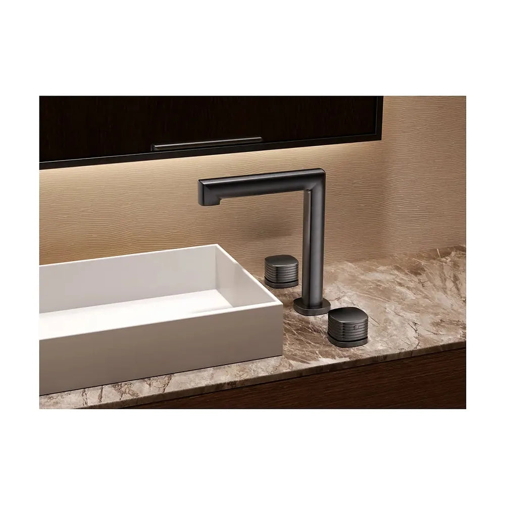 Vista trasera o instalación de Lavabo bimando sobreencimera caño bajo Firenze negro mate Imex