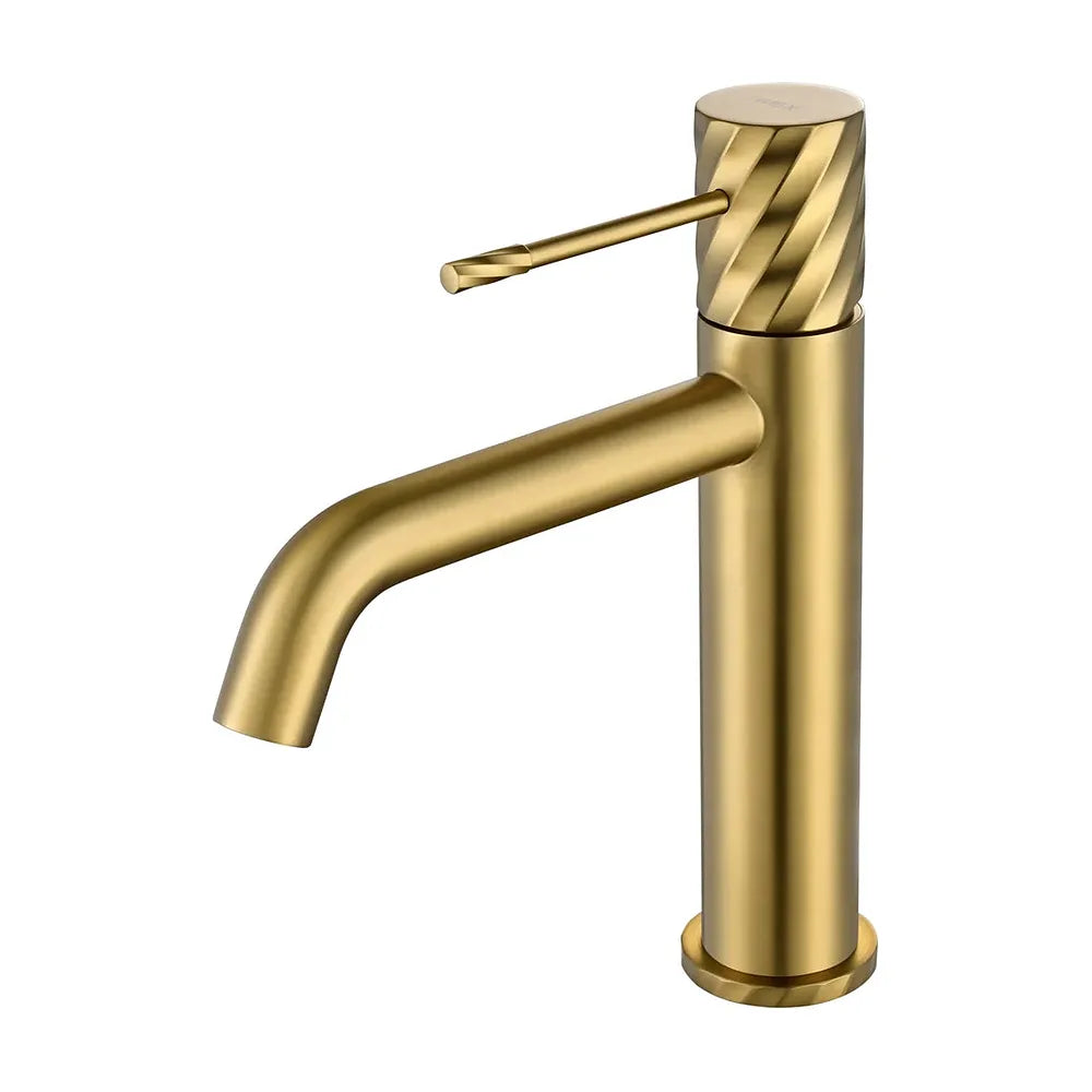 Detalle de funcionamiento de Monomando lavabo Bless oro cepillado Imex