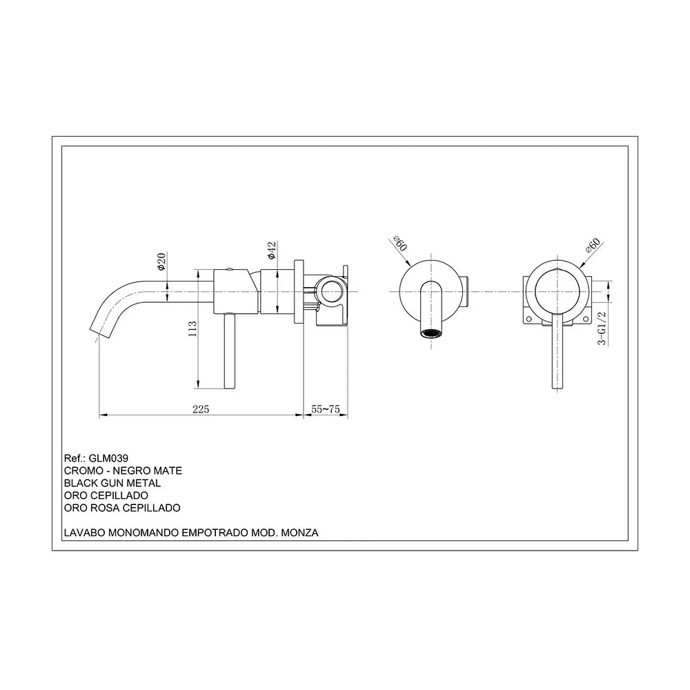 Vista en ángulo alternativo de Monomando lavabo empotrado Monza níquel cepillado Imex