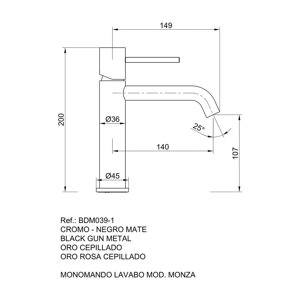 Vista en ángulo alternativo de Monomando lavabo Monza níquel cepillado Imex