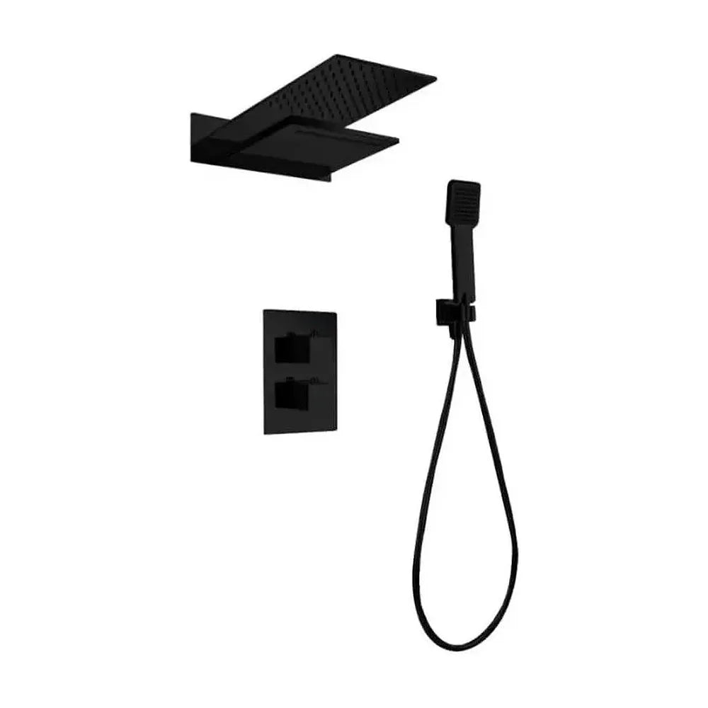 Detalle de acabado y materiales de Rociador para ducha de forma rectangular con 2 funciones de color negro mate de Imex