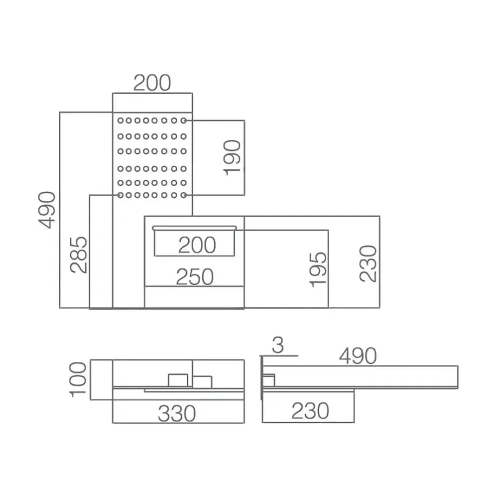 Vista trasera o instalación de Rociador para ducha de forma rectangular con 2 funciones de color negro mate de Imex