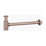 Exposed round sink trap, brass and zamak, brushed rose gold finish by Imex
