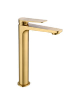 Grifo monomando con caño alto para lavabo en latón con acabado oro cepillado Napoles de Imex