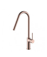 Grifo de cocina monomando de caño alto fabricado en latón oro rosa cepillado Kenia de Imex