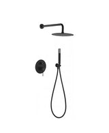 Conjunto para ducha de pared con un diseño empotrado de acabado negro mate Line de Imex