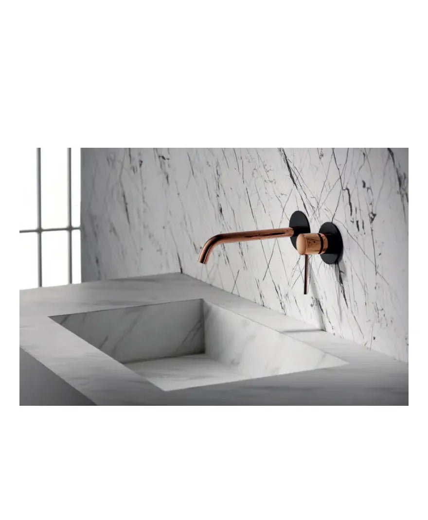 Torneira para pia de parede IMEX MILOS GLIS045/NOR em 2 corpos com acabamento milos stick preto e ouro rosa
