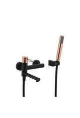 Grifo monomando de pared para bañera fabricada en latón de acabado negro mate y oro rosa Milos de Imex