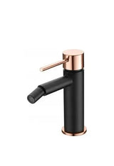 Grifo monomando de bidé fabricado en latón de acabado negro y oro rosa Stick Milos de Imex