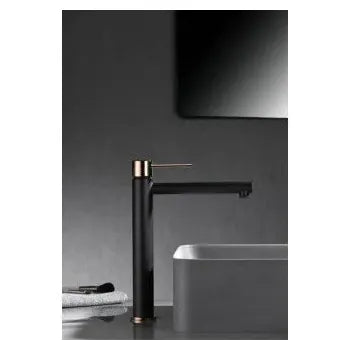 imex_milos_grifo_monomando_para_lavabo_de_caño_alto_fabricado_en_latón_de_acabado_negro_mate_y_oro_rosa_stick_1