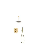 Conjunto de ducha termostático con rociador de conexión a techo y ducha de mano color oro cepillado Monza de Imex