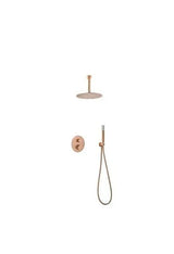 Conjunto de ducha termostático con rociador de conexión a techo y ducha de mano color oro rosa cepillado Monza de Imex
