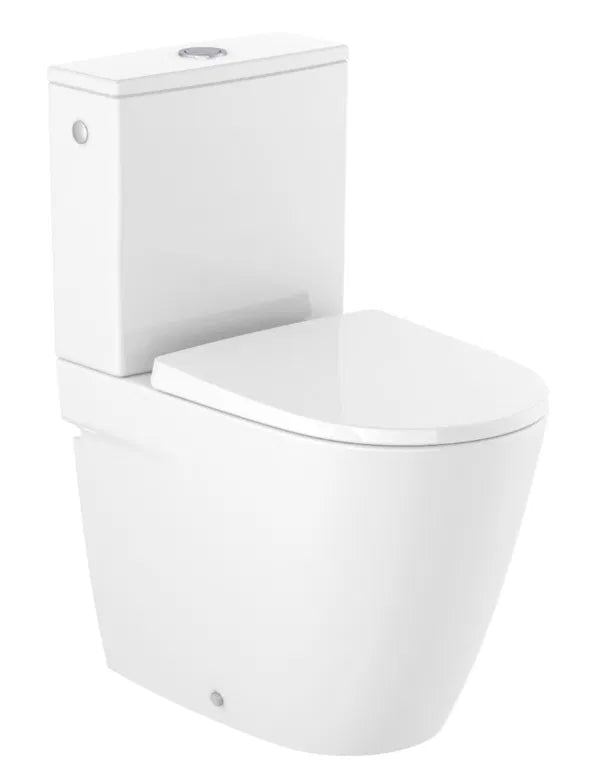 Inodoro de tanque bajo salida dual y diseño adosado a pared en acabado blanco Ona Rimless de Roca