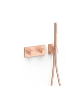 Juego de ducha de mano con grifo termostático empotrado y acabado oro rosa mate B-System TRES