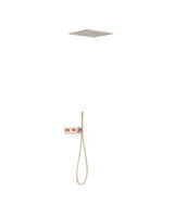 Juego de grifo termostático de dos vías con ducha y volantes cuadrados acabado oro rosa mate B-SYSTEM TRES