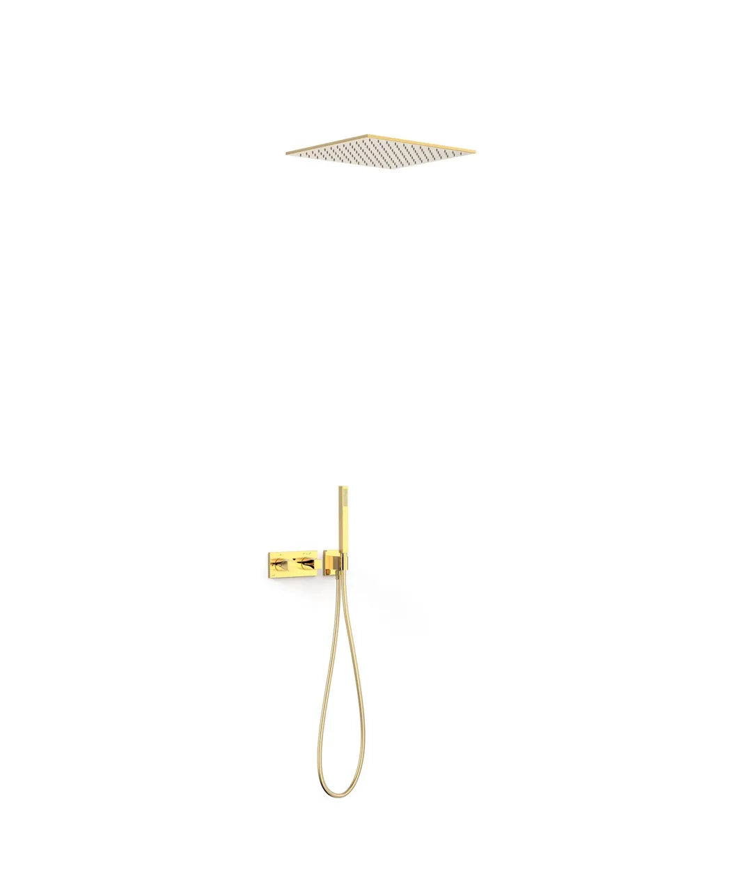 Juego de grifo termostático de dos vías con ducha y volantes cuadrados con acabado dorado B-SYSTEM TRES 0