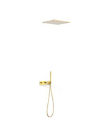 Juego de grifo termostático de dos vías con ducha y volantes cuadrados con acabado dorado B-SYSTEM TRES