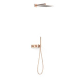 Juego de rociador de ducha con teleducha y grifo termostático con volante oro rosa mate B-SYSTEM TRES