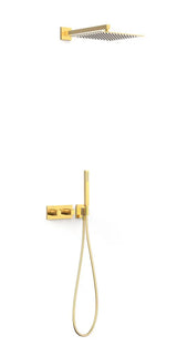 Juego de rociador de ducha con teleducha y grifo termostático con volante rectangular de latón acabado dorado B-SYSTEM TRES