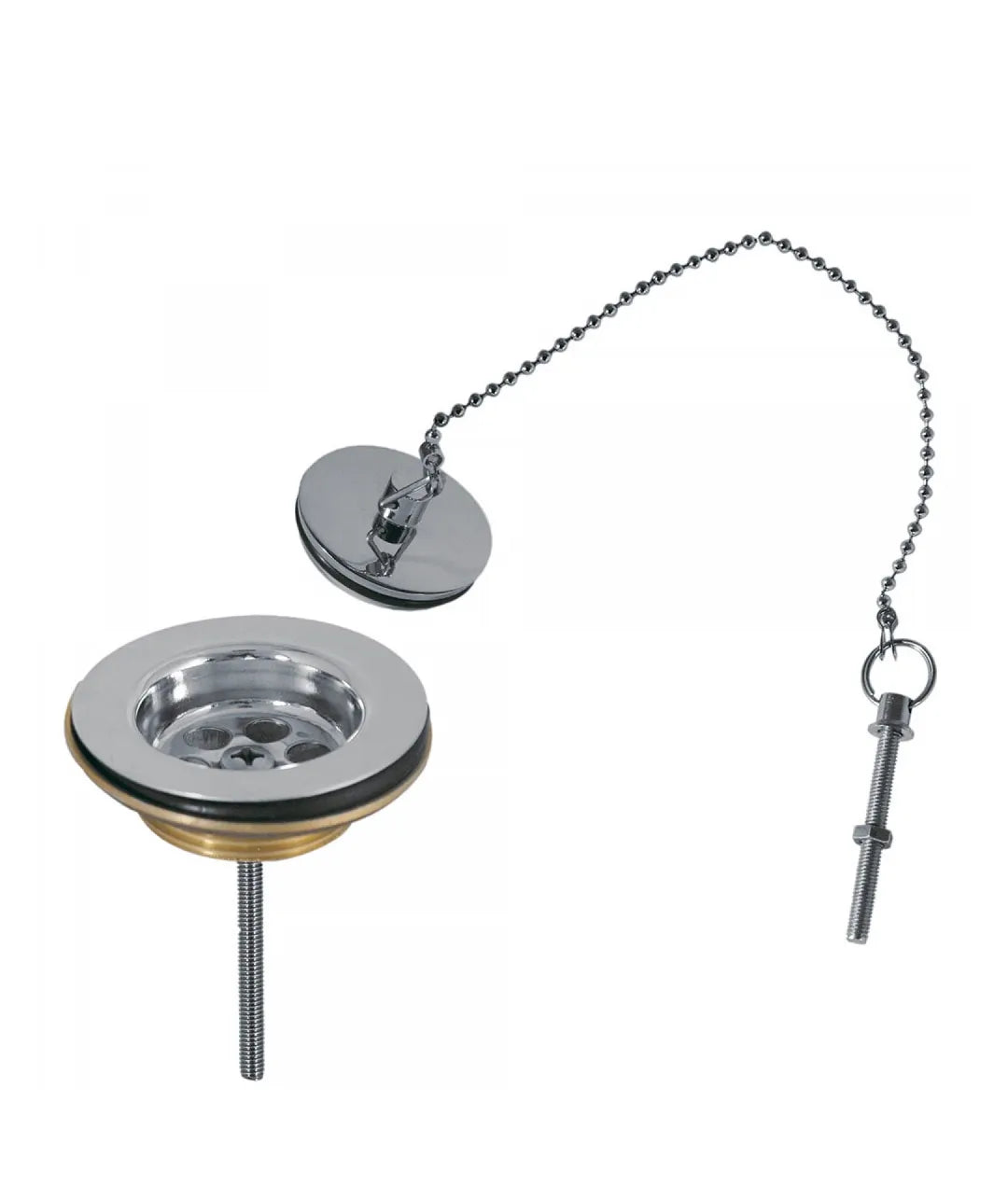 Kit de desagüe con cadenilla para baño o cocina, fabricado en latón con acabado cromado BASIC TRES 0