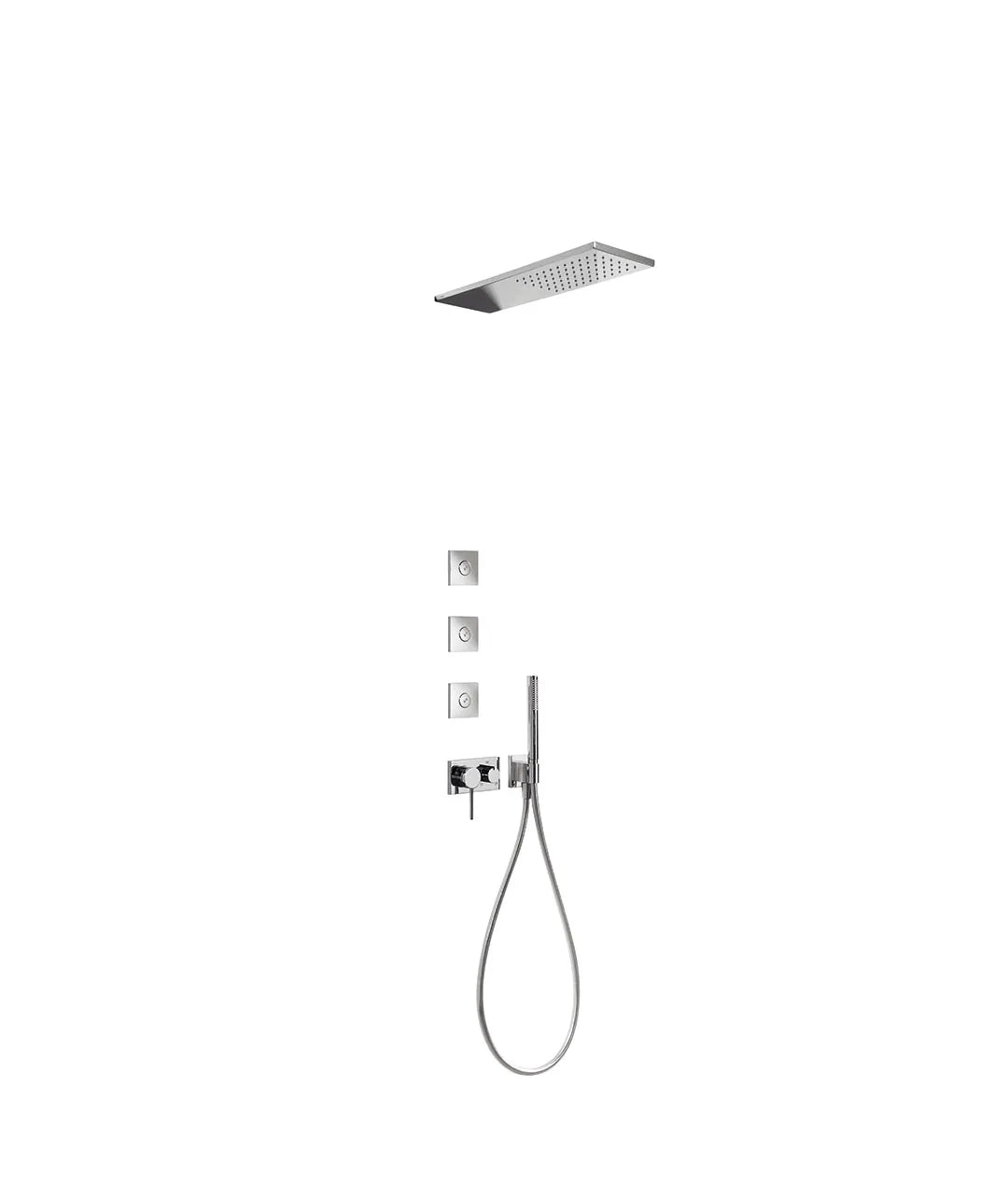 Kit de ducha con grifo monomando para empotrar fabricado en acero inoxidable con acabado cromado TRES 0