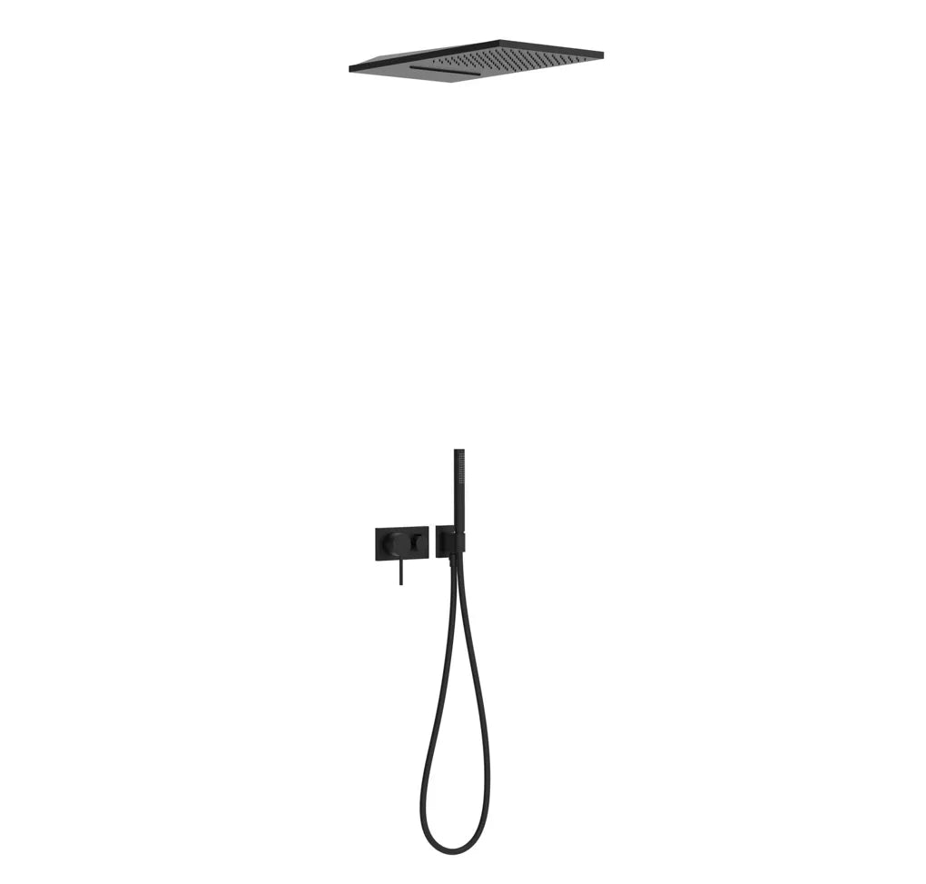 Kit de ducha empotrada de latón con acabado negro, grifo monomando de tres vías TRES 0