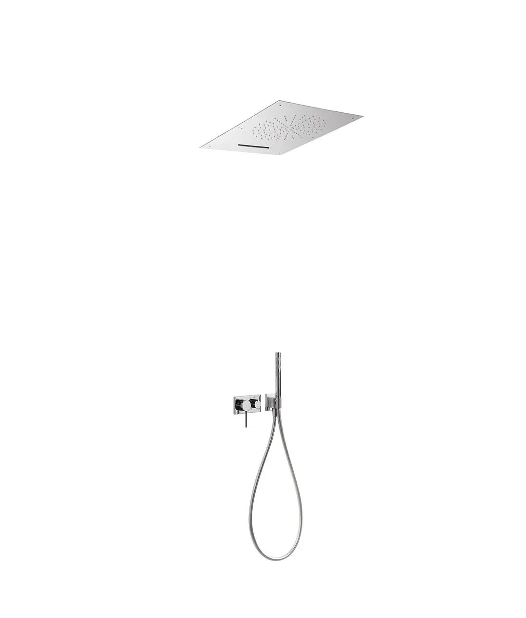 Kit de ducha monomando empotrado de tres vías con diseño minimalista acabado cromado TRES 0