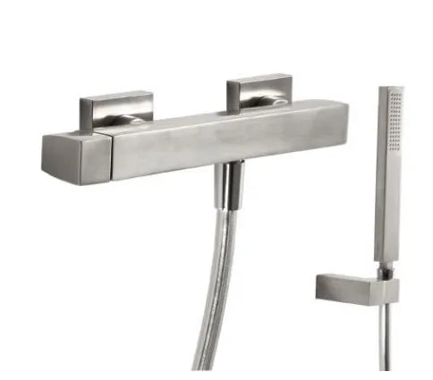 Kit de ducha móvil con soporte mural de latón con acabado de acero SLIM TRES 0