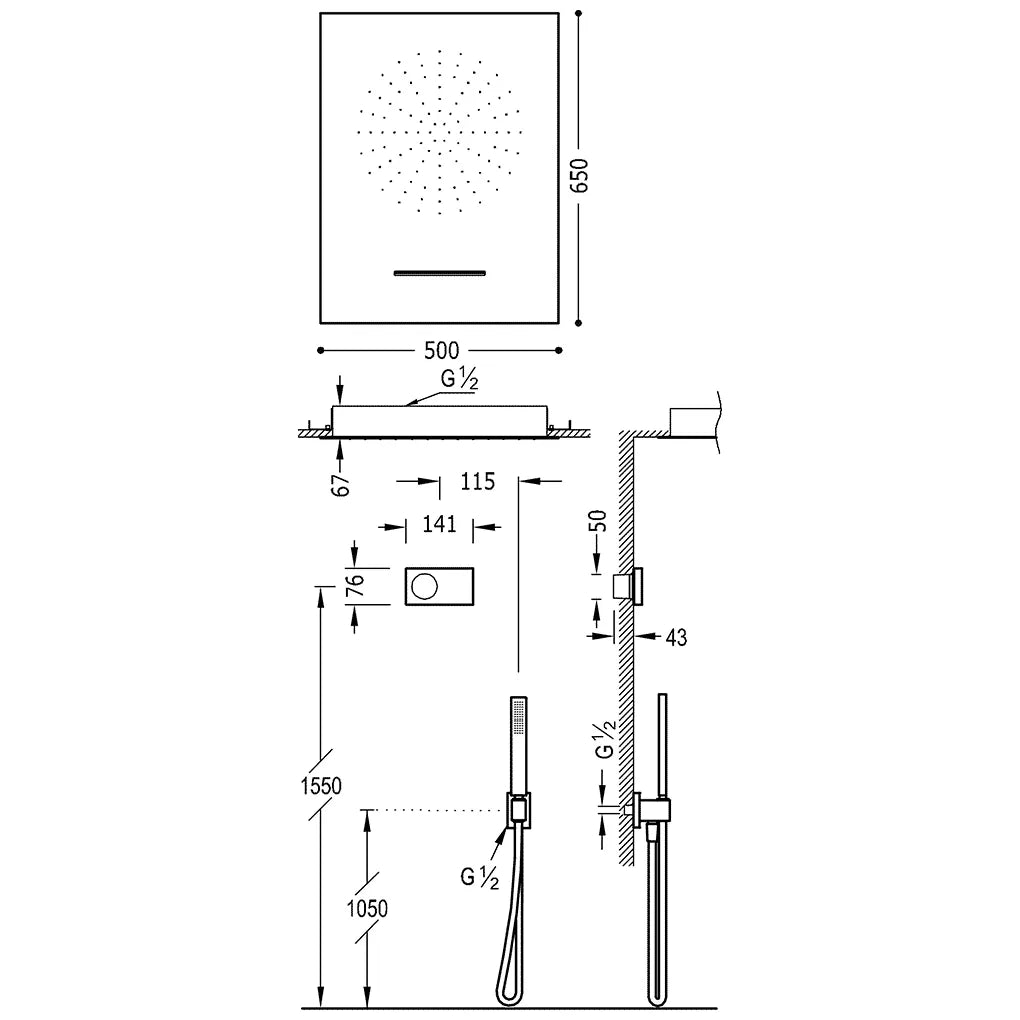 Kit de ducha termostático y electrónico para empotrar de latón cromado Shower Technology TRES 1