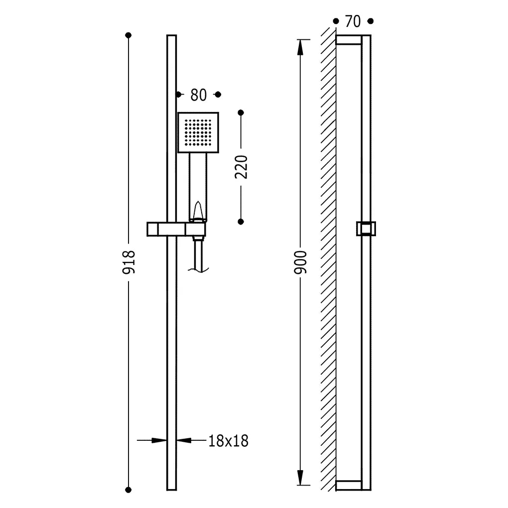 Kit de ducha y barra deslizante vertical en latón con acabado cromado Cuadro-Mini TRES 1